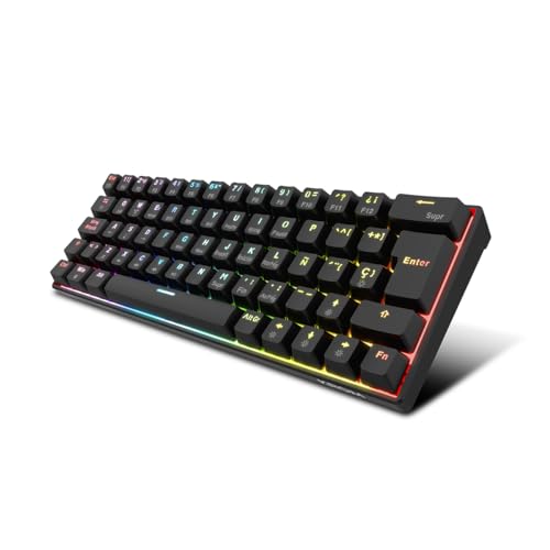 KROM Kyara - Mechanische Gaming-Tastatur RGB, Bluetooth 5.0, 2.4 GHz und USB, 60%-Formfaktor-Design, umschaltbare Schalter, kompatibel mit Windows, Android, IOS und MAC, spanisches Layout, schwarz von KROM