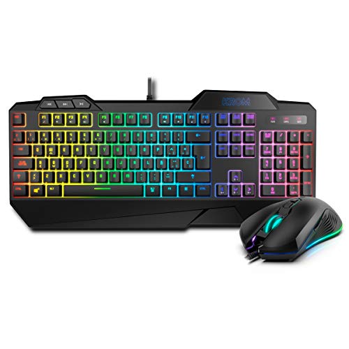 KROM Set mit Tastatur und Maus KRUSHER -NXKROMKRSHRSP- Set mini mechanische tastatur, RGB-LED-Beleuchtung , maus Optischer Sensor mit echten 6.400 DPI LED 6 farben, Spanisches QWERTY-Layout von KROM