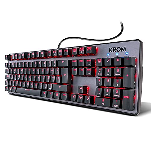 KROM Tastatur Gaming KERNEL -NXKROMKRNL- Tastatur mechanische, mit Nummernblock für PC Gamer, RGB-LED-Beleuchtung, 9 Lichteffekte, geräuschlos, Spanisches QWERTY-Layout, Schwarz, 445 x 22 x 133 mm von KROM