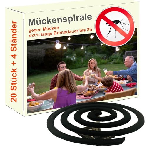 20 Stück Mückenspirale mit Halter/lange Brenndauer bis zu 8 Stunden/Anti Mückenspirale Camping Mückenschutz/Gelsenschutz Outdoor Mückenabwehr von KRONLY