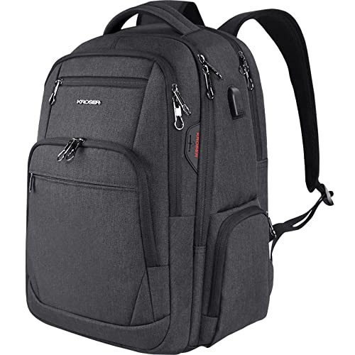 KROSER Laptop Rucksack 17,3'' Business Rucksack Schulrucksack Großer Wasserdicht Taschen Reise Backpack Daypack für Herren/College/Männer/Frauen Schwarz MEHRWEG von KROSER