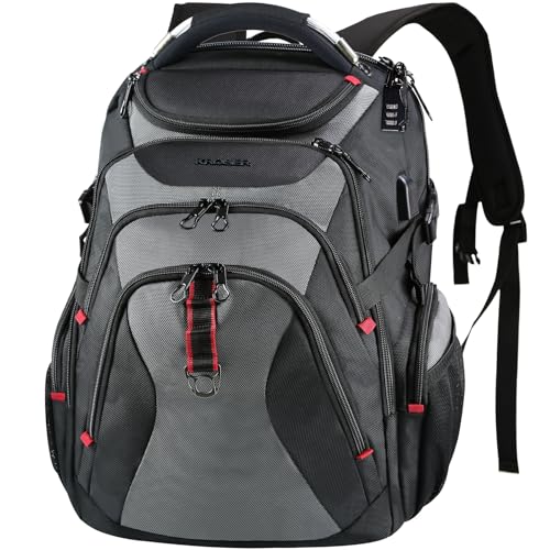 KROSER Laptop Rucksack 17,3 Zoll Reise XL BusinessRucksack Schwerlast Wasserdicht mit Hartgeschältem Sicherheitsraum Ladeanschluss RFID Tasche für Männer/Frauen-Schwarz Grau von KROSER