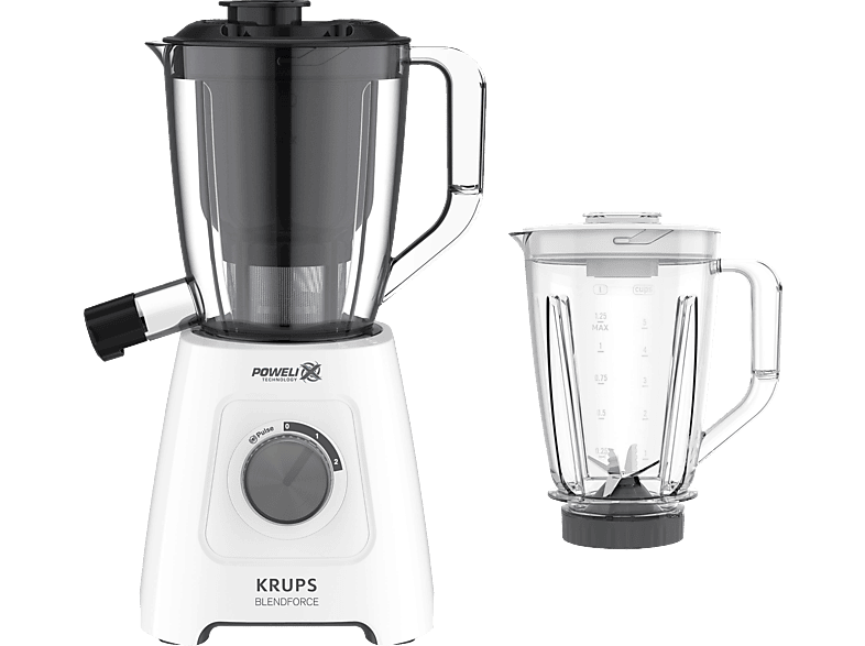 KRUPS KB42Q1 Blendforce 2in1 Standmixer Weiß/Dunkelgrau (600 Watt, 1.25 l, 1 l) von KRUPS