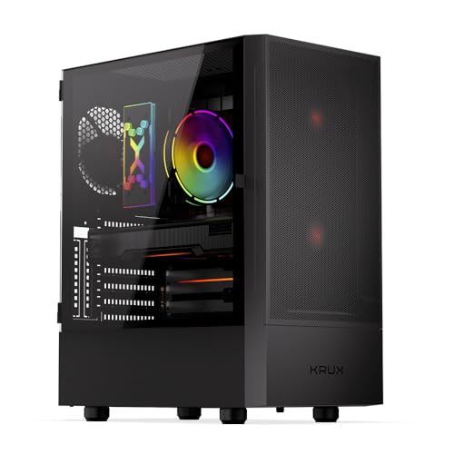 KRUX Nadir, Gaming pc gehäuse ATX, microATX, Mini-ITX, DREI Lüfter, darunter 2x140mm-Lüfter hinter dem vorderen Mesh-Panel, Tempered Glass Side Panel, KRXD007 von KRUX