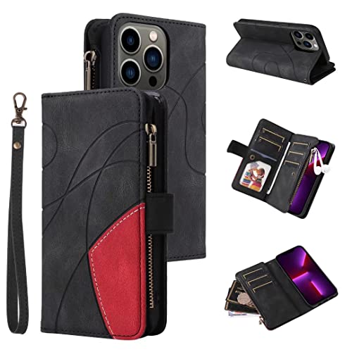 Handyhülle Kompatibel mit iPhone 15 Hülle Wallet Leder Klapphülle Brieftasche Schutzhülle Geldbörse Flip Case Kartenfach Reißverschluss für iPhone 15 Schwarz von KRjcsfhy