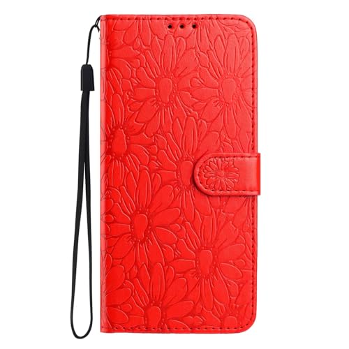 Handyhülle für Blackview A85 Hülle, Premium PU Leder Daisy Schutzhülle Abdeckung, Magnetverschluss,Tasche Flip Case Brieftasche Etui Book für Blackview A85,rot von KRjcsfhy