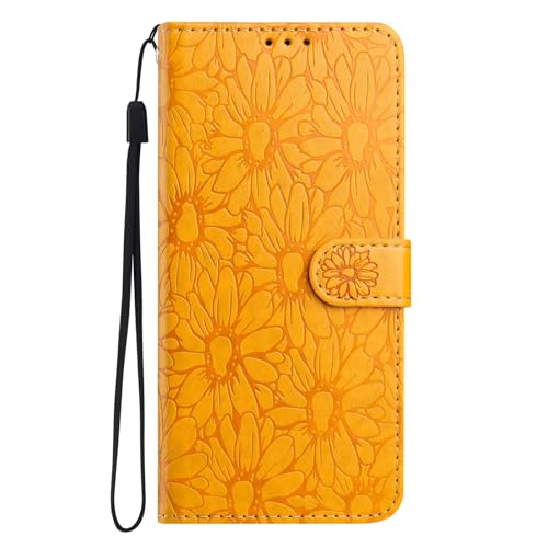 Handyhülle für Motorola Moto G13 Hülle, Premium PU Leder Daisy Schutzhülle Abdeckung, Magnetverschluss,Tasche Flip Case Brieftasche Etui Book für Motorola Moto G13,gelb von KRjcsfhy