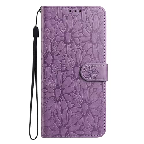 Handyhülle für Samsung Galaxy A05 4G Hülle, Premium PU Leder Daisy Schutzhülle Abdeckung, Magnetverschluss,Tasche Flip Case Brieftasche Etui Book für Samsung Galaxy A05 4G,Hellviolett von KRjcsfhy
