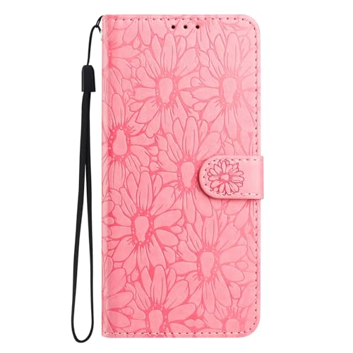 Handyhülle für Samsung Galaxy A72 5G Hülle, Premium PU Leder Daisy Schutzhülle Abdeckung, Magnetverschluss,Tasche Flip Case Brieftasche Etui Book für Samsung Galaxy A72 5G,pink von KRjcsfhy
