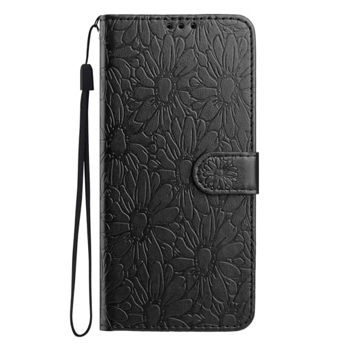 Handyhülle für iPhone 13 Mini Hülle, Premium PU Leder Daisy Schutzhülle Abdeckung, Magnetverschluss,Tasche Flip Case Brieftasche Etui Book für iPhone 13 Mini,schwarz von KRjcsfhy