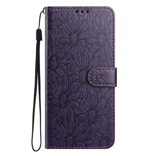 KRjcsfhy Handyhülle für Samsung Galaxy A24 4G Hülle, Premium PU Leder Daisy Schutzhülle Abdeckung, Magnetverschluss,Tasche Flip Case Brieftasche Etui Book für Samsung Galaxy A24 4G,Tiefviolett von KRjcsfhy