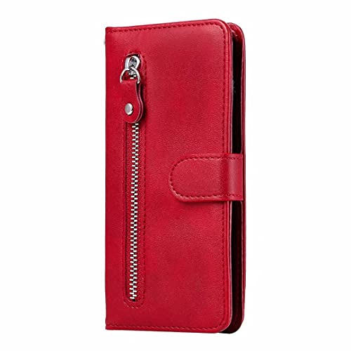 KRjcsfhy Handyhülle für Samsung Galaxy A54 5G Reißverschluss Hülle Case PU Leder Tasche Flip Case Cover Schutzhülle Handytasche Skin Ständer Klapphülle Schale Bumper Holster Magnet Ledertasche rot von KRjcsfhy