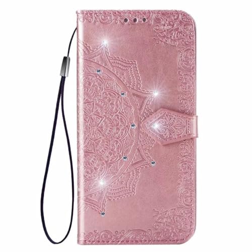 KRjcsfhy Handytasche für Vivo Y04 Y29S Mandala Diamant Strass Bling Glitzer Handyhülle Hülle Case Leder Tasche Flipcase Cover Skin Silikon Schutzhülle Skin Ständer Klapphülle Schale Bumper Rosa von KRjcsfhy