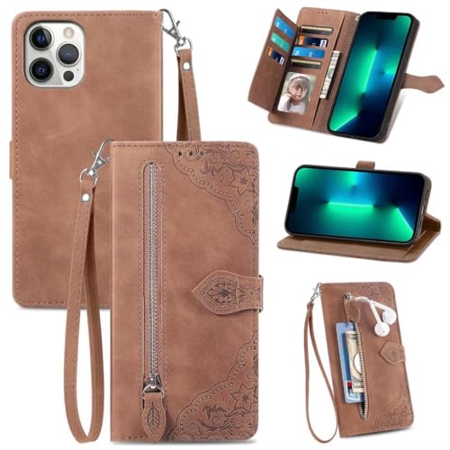 KRjcsfhy Hülle Case für Moto G Power 5G 2025 Reißverschluss Handyhülle Leder Schutzhülle Book Geldbörse mit Magnetverschluss Kartenfächer für Moto G Power 5G 2025 Filp Tasche Geldbeutel braun von KRjcsfhy