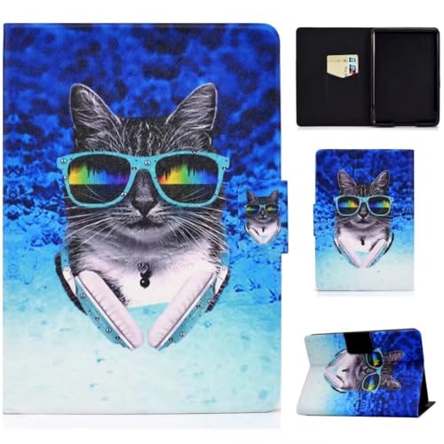 KRjcsfhy Kompatible für Tablet Hülle iPad Air 11-Zoll M3/M2 (2025/2024) Case PU Leder Tasche Schutzhülle Muster Flip Cover Abdeckung Klapphülle Ständer Fächer Magnet Deckel Schale Kopfhörer Katze von KRjcsfhy