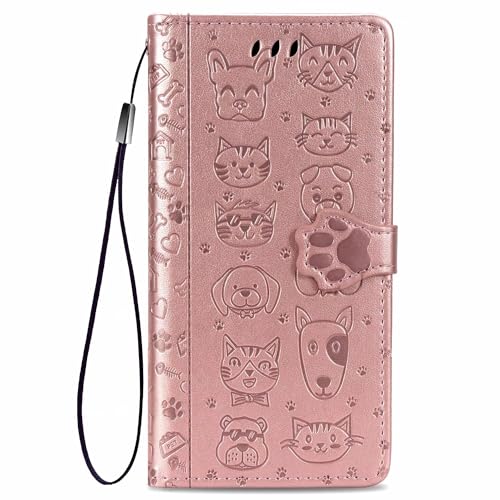 KRjcsfhy Lederhülle Handyhülle für Vivo S20 Hülle Leder, für Vivo S20 Katze Hund Klapphülle, Vivo S20 Wallet Silikon Schutzhülle, Handytasche für Vivo S20 Tasche Roségold von KRjcsfhy