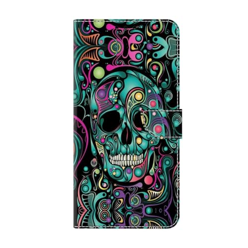 KRjcsfhy Lederhülle Oppo A58 5G/A78 5G Flip Hülle, Oppo A58 5G/A78 5G Wallet Case Handyhülle PU Leder Tasche Case Brieftasche mit Schutzhülle menschliches Skelett von KRjcsfhy