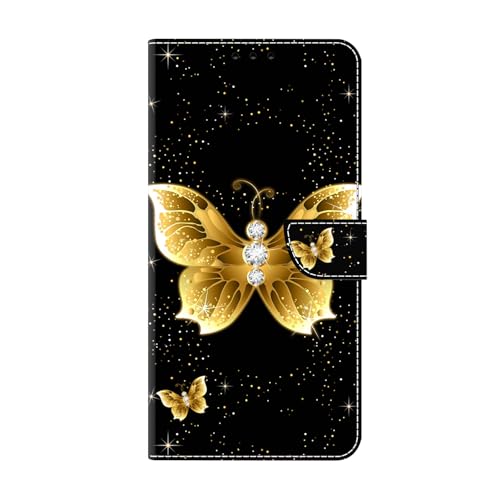 KRjcsfhy für Sony Xperia 1 VI Hülle, Handyhülle für Sony Xperia 1 VI Flip Case PU Lederhülle Schutzhülle Magnetverschluss Ledertasche mit Stander Function Brieftasche Tasche,Goldschmetterling von KRjcsfhy