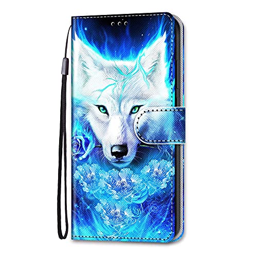 Samsung Galaxy A14 5G für Handyhülle Samsung Galaxy A14 5G Hülle Wallet Book Case Cover PU Leder Tasche Flipcase Schutzhülle Handytasche Ständer Klapphülle Schale Bumper Etui Magnet Clip Blauer Wolf von KRjcsfhy