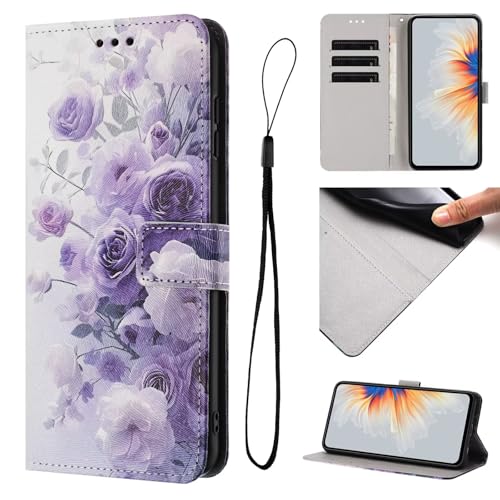 for Nokia C22 Case Leather Flip Shockproof, 3D Painted PU Leather Phone Case for Nokia C22 with Stand Function Card Holders Folio Soft Silicone Bumper Protective Cover,Purple Rose von KRjcsfhy