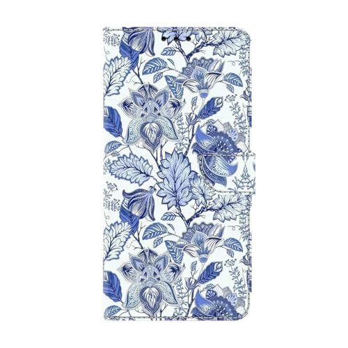 für Google Pixel 7A Hülle, Handyhülle für Google Pixel 7A Flip Case PU Lederhülle Schutzhülle Magnetverschluss Ledertasche mit Stander Function Brieftasche Tasche,Blaue Blume von KRjcsfhy