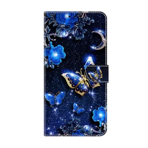 für Sony Xperia 10 V 2023 Hülle, Handyhülle für Sony Xperia 10 V 2023 Flip Case PU Lederhülle Schutzhülle Magnetverschluss Ledertasche mit Stander Function Brieftasche Tasche,Blauer Schmetterling von KRjcsfhy
