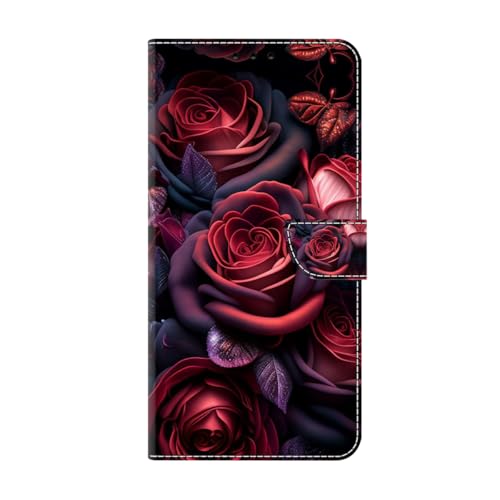 für iPhone 12 Pro Max/13 Pro Max Hülle, Handyhülle für iPhone 12 Pro Max/13 Pro Max Flip Case PU Lederhülle Schutzhülle Magnetverschluss Ledertasche mit Stander Function Brieftasche Tasche,Rose von KRjcsfhy