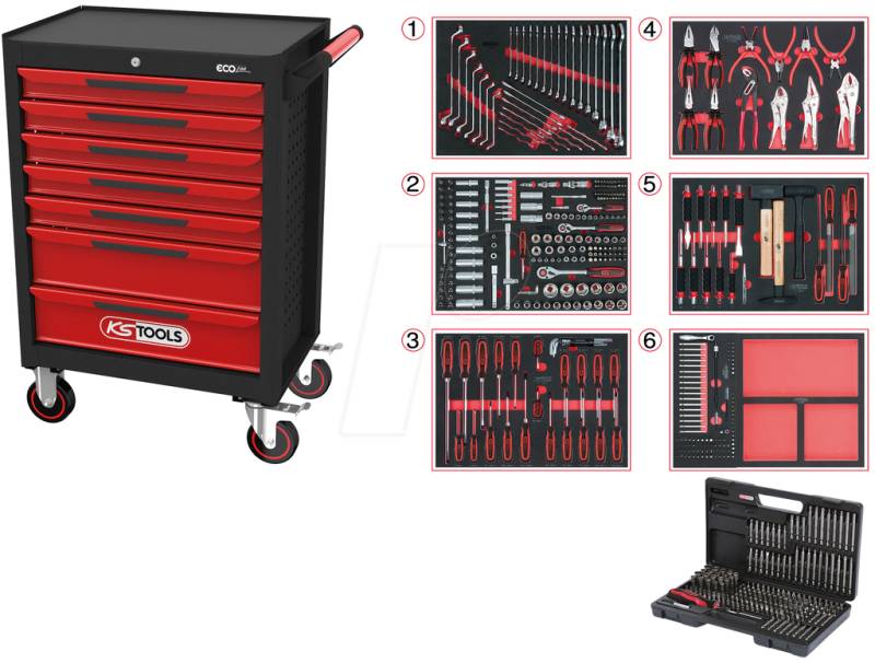 KS 897.7598 - Werkstattwagen, 7 Schubladen, 598 Werkzeuge von KS TOOLS GMBH