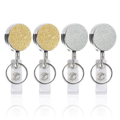 KSBBHDS Ausweishalter, 4 Stück, Gold oder Silber, 3,2 cm, klassisch, strapazierfähig, Metallclip, Schlüsselverlängerung von KSBBHDS