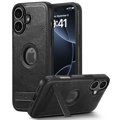 KSELF Lederhülle für iPhone 16 Plus, schützende schlanke Schutzhülle mit Ständer, stoßfeste Handyhüllen, eingebauter unsichtbarer Ständer, kompatibel mit iPhone 16 Plus 6,7 Zoll (Schwarz, für iPhone KSELF Lederhülle für iPhone 16 Plus, schützende schlanke Schutzhülle mit Ständer, stoßfeste Handyhüllen, eingebauter unsichtbarer Ständer, kompatibel mit iPhone 16 Plus 6,7 Zoll (Schwarz, für iPhone von KSELF