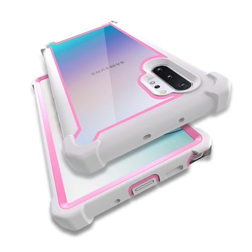 KSELF Schutzhülle für Samsung Galaxy Note 10 Plus mit Displayschutzfolie, Ganzkörper-Schutz, Hybrid-Dual-Layer, stoßfeste Acryl-Rückseite für Galaxy Note 10 Plus 5G 17,3 cm (6,8 Zoll), Weiß / Rosa von KSELF