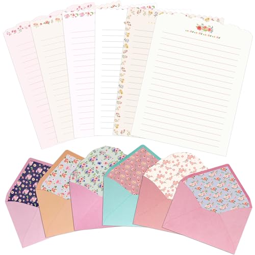 KSIWRE Briefpapier- und Umschläge-Set, 24-teiliges Schreibwarenpapier mit 12 Umschlägen, warmer Umschlag mit Blumenmotiv und Schreibwaren-Design für Einladungen, Geschenke, Dekorationen, Urlaub, Party KSIWRE Briefpapier- und Umschläge-Set, 24-teiliges Schreibwarenpapier mit 12 Umschlägen, warmer Umschlag mit Blumenmotiv und Schreibwaren-Design für Einladungen, Geschenke, Dekorationen, Urlaub, Party von KSIWRE