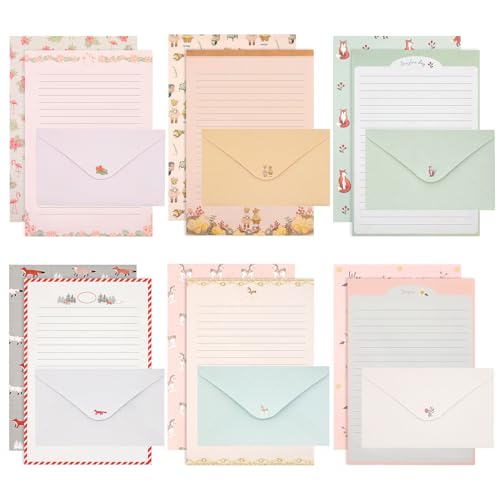 KSIWRE Schreibwaren-Set mit Umschlägen, 36 Briefpapier + 18 Umschläge, niedliches liniertes Briefpapier zum Schreiben von Briefen, Einladungen, Gedichten, Büro, Schulbedarf, 54-teilig KSIWRE Schreibwaren-Set mit Umschlägen, 36 Briefpapier + 18 Umschläge, niedliches liniertes Briefpapier zum Schreiben von Briefen, Einladungen, Gedichten, Büro, Schulbedarf, 54-teilig von KSIWRE