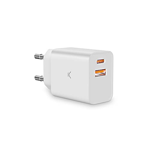 Ksix Netzwerk-Ladegerät, 20 W, ultraschnelles Aufladen, Power Delivery, Multiport USB-C und USB-A, Weiß von KSIX smart your tech