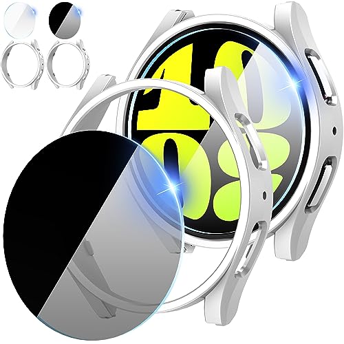 KSKSPE 2+2 Stück für Galaxy Watch 6 Classic 43mm Hülle*2 +High Definition Displayschutzfolie*1+Anti Spy Displayschutzfolie*1,Hard PC Ultradünne Hohle Schutzhülle für Galaxy Watch 6 Classic 43mm von KSKSPE