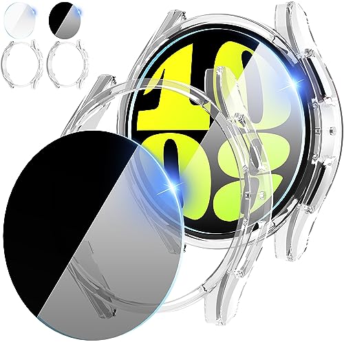 KSKSPE 2+2 Stück für Samsung Galaxy Watch 6 44mm Hülle*2+High Definition Displayschutzfolie*1+Anti Spy Displayschutzfolie*1,Hard PC Ultradünne Hohle Schutzhülle für Samsung Galaxy Watch 6 44mm von KSKSPE