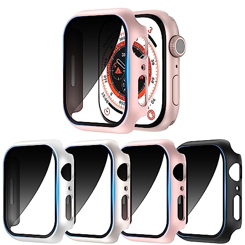 KSKSPE 4 Stück Hülle für Apple Watch Ultra 2/Series 9 8 7 6 5 4 SE Panzerfolie Schutzhülle Anti Spy,Hard PC Rundum Ultradünne Schutz Case für Apple Watch 49mm 45mm 44mm Privatsphäre Displayschutz von KSKSPE