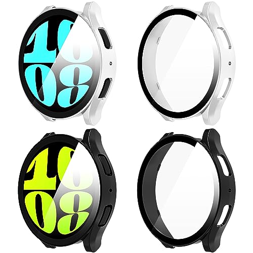 KSKSPE 4 Stück Hülle für Samsung Galaxy Watch 6 44mm Hartglas Schutzhülle,Hard PC Ultradünne Glas Schutz Case Rundum Displayschutz für Samsung Galaxy Watch 6 44mm Schutzhülle von KSKSPE