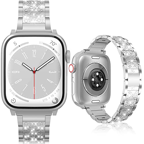 KSKSPE Armband für Apple Watch 49mm 45mm 44mm 42mm 41mm 40mm 38mm,Edelstahl Diamant Classic Upgrade Diamant Ersatzarmband für Apple Watch Ultra/Series 8 7 6 5 4 3 2 1 SE von KSKSPE