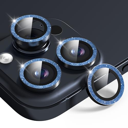 KSKSPE Kameraschutz für iPhone 15 Pro/15 Pro Max Kamera Linse Schutzfolie,Blinkender Metallring HD Blasen Gehärtetes Glas Kamera Schutz für iPhone 15 Pro/15 Pro Max Lens Protector von KSKSPE
