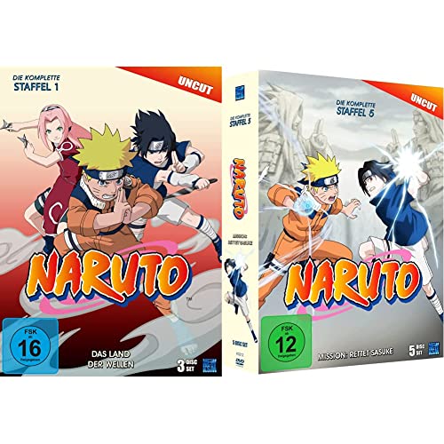 Naruto - Staffel 1: Das Land der Wellen (Episoden 1-19, uncut) [3 DVDs] & Naruto, Staffel 5: Mission: Rettet Sasuke (Episoden 107-135, uncut) [5 DVDs] von KSM GmbH