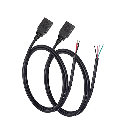 KSOPUERT 2 Stück USB A Buchse Stecker auf blanke Draht Open End Kabel 6.6Ft 200cm 5V 2.1A 2 & 4 Kerne Strom- und Datenübertragung Pigtail Reparaturdose am Heck Kabel Kabel DIY Schwarz von KSOPUERT