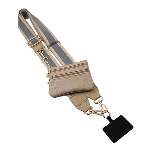KSOPUERT Reflektierende Clip und Go Strap Crossbody Telefon Kette mit Reißverschluss Brieftasche Pouch Verstellbare Lanyard Wristband Handykette Universal Tasche (Reflektierend Braun) von KSOPUERT