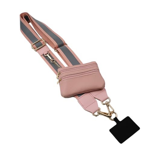 KSOPUERT Reflektierende Clip und Go Strap Crossbody Telefon Kette mit Reißverschluss Brieftasche Pouch Verstellbare Lanyard Wristband Handykette Universal Tasche (Reflektierend Rosa) von KSOPUERT
