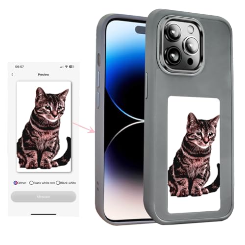 KSOPUERT Smart Ink Screen Handyhülle für iPhone 15 PRO Max, NFC-Übertragung DIY Bildanzeige Handyhülle, Grau von KSOPUERT