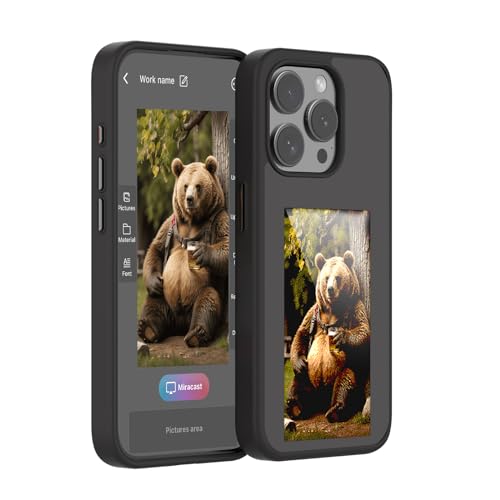 KSOPUERT Verbesserte Smartphone Hülle mit 4 Farben und e Ink Bildschirm unterstützt NFC Übertragung DIY personalisierte Bild/Foto/Textanzeige passend für iPhone 14 Pro Max (Schwarz) von KSOPUERT