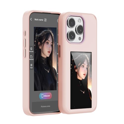 KSOPUERT Verbesserter 4 Farben Smart e Ink Bildschirm NFC Übertragung Telefonhüllen Display unterstützt DIY Änderungen bei der Anzeige von Bildern/Fotos/Texten passend für iPhone 15 Pro(Rosa) von KSOPUERT