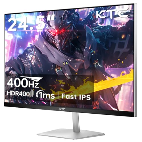 KTC 24.5 Zoll Gaming Monitor | 400Hz | Fast IPS, 1ms | FHD 1080p Monitor | HDR400 128% sRGB | HDMI×2,DP×2 | Neigungseinstellung, silbergrauer Farbton, VESA Montage von KTC