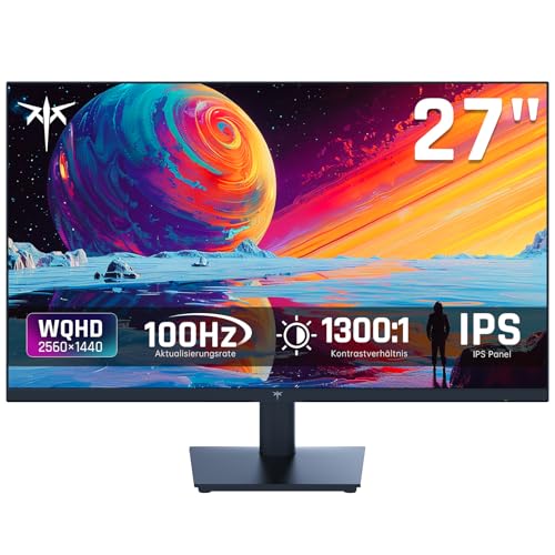 KTC Monitor 27 Zoll, QHD 2K 100Hz (OC 120Hz) - IPS Panel, Anti-Blaulicht Bildschirm, 96% DCI-P3, 126% sRGB, 350 cd/m², Unterstützung von Free Sync und G-Sync, PC Monitor für Casual Gaming und Arbeiten von KTC