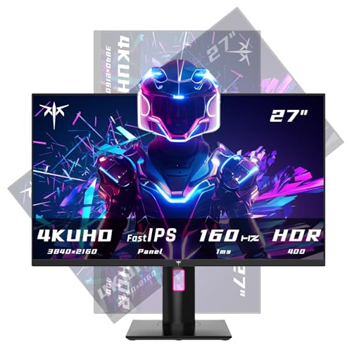 KTC 4K Monitor 27 Zoll UHD(3840×2160) 160Hz Gaming Monitor- Fast IPS Panel 1ms GTG, HDR400 132% sRGB HDMI2.1/DP1.4 VESA-Halterung, Höhenverstellbar Neigbar Schwenkbar Drehungbar Ständer, H27P22S von KTC